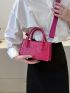 Neon Pink Crocodile Embossed Square Bag