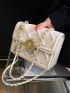 Mini Geometric Embossed Rhinestone Decor Flap Square Bag