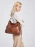 Artificial Leather Shoulder Bag, Women's Fashion Large Handbag Zipper Crossbody Bag