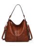 Artificial Leather Shoulder Bag, Women's Fashion Large Handbag Zipper Crossbody Bag