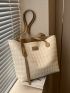 Geometric Embossed Letter Patch Decor Shoulder Tote Bag