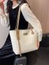 Geometric Embossed Letter Patch Decor Shoulder Tote Bag