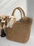 Women's Simple Straw Bag, Stylish Handbag For Travel, Large Tote Bag For Outdoor