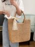 Women's Simple Straw Bag, Stylish Handbag For Travel, Large Tote Bag For Outdoor