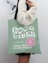 Floral & Slogan Graphic Shopper Bag