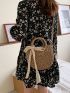 Minimalist Drawstring Design Straw Bag