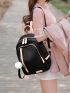 Two Tone Fashion Backpack With Pom Pom Charm