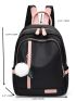 Two Tone Fashion Backpack With Pom Pom Charm