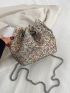 Mini Rhinestone Decor Drawstring Design Chain Bucket Bag