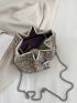 Mini Rhinestone Decor Drawstring Design Chain Bucket Bag