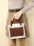 Mini Faux Pearl Beaded Satchel Bag With Drawstring Inner Pouch