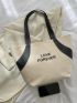 Letter Graphic Shoulder Tote Bag Large Capacity Double Handle