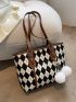 Geometric Pattern Pom Pom Decor Shoulder Tote Bag