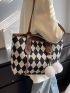 Geometric Pattern Pom Pom Decor Shoulder Tote Bag