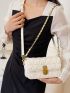 Quilted Chain Decor Turn Lock Flap Square Bag