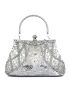 Rhinestone Decor Kiss Lock Evening Bag