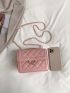 Mini Quilted Faux Pearl Decor Flap Square Bag