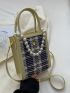 Mini Plaid Pattern Faux Pearl Decor Square Bag