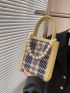 Mini Plaid Pattern Faux Pearl Decor Square Bag