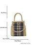 Mini Plaid Pattern Faux Pearl Decor Square Bag