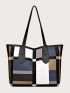 Plaid Pattern Shoulder Tote Bag With Bag Charm