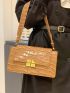 Crocodile Embossed Flap Square Bag