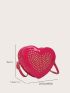 Neon Pink Studded Decor Heart Design Novelty Bag