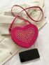 Neon Pink Studded Decor Heart Design Novelty Bag