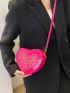 Neon Pink Studded Decor Heart Design Novelty Bag