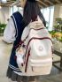 Letter Graphic Functional Backpack With Bag Charm