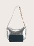 Metallic Chain Decor Hobo Bag