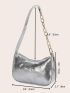 Metallic Chain Decor Hobo Bag