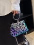 Sequin Rhinestone Decor Kiss Lock Chain Evening Bag