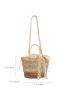 Twilly Scarf Decor Drawstring Design Straw Bag