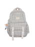 Plaid Pattern Functional Backpack With Bag Charm