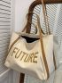 Letter Graphic Shoulder Tote Bag