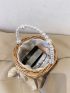 Mini Faux Pearl Decor Drawstring Design Straw Bag