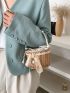 Mini Faux Pearl Decor Drawstring Design Straw Bag