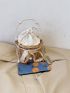 Mini Faux Pearl Decor Drawstring Design Straw Bag