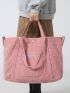 Letter Patch Decor Corduroy Shopper Bag