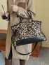 Leopard Pattern Studded Decor Top Handle Bag