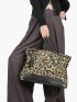 Leopard Pattern Studded Decor Top Handle Bag