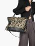 Leopard Pattern Studded Decor Top Handle Bag