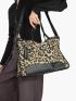 Leopard Pattern Studded Decor Top Handle Bag