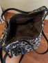 Leopard Pattern Studded Decor Top Handle Bag