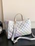 Holographic Quilted Pattern Top Handle Bag