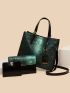 3pcs Snakeskin Embossed Satchel Bag Set