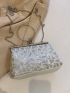 Colorblock Sequin & Rhinestone Decor Square Bag