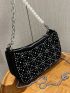 Rhinestone & Faux Pearl Decor Chain Square Bag