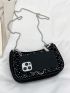 Rhinestone & Faux Pearl Decor Chain Square Bag